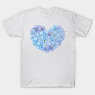 Forget Me Not Blue Flowers Heart - Floral Heart Design T-Shirt